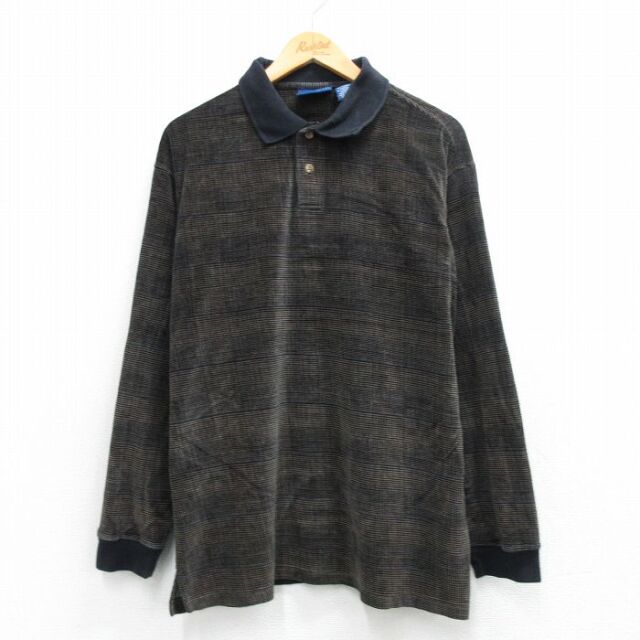 L★古着 タウンクラフト 長袖 ポロ シャツ メンズ 90年代 90s 黒他 26feb26