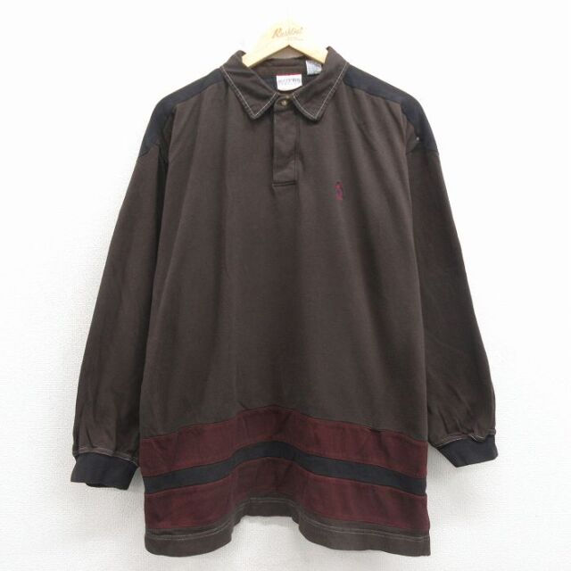XL★古着 ビューグルボーイ 長袖 ラガー シャツ メンズ 00年代 00s ワンポイントロゴ コットン こげ茶【spe】 26feb26