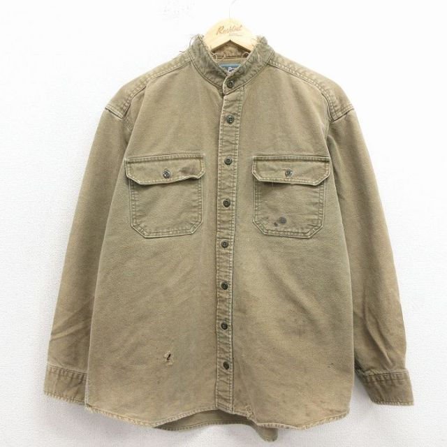 XL★古着 ウールリッチ 長袖 シャツ メンズ 90年代 90s コットン USA製 薄緑 26feb27