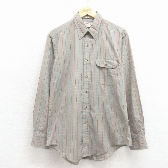 L★古着 長袖 シャツ メンズ 80年代 80s ボタンダウン グレー他 チェック 26feb27