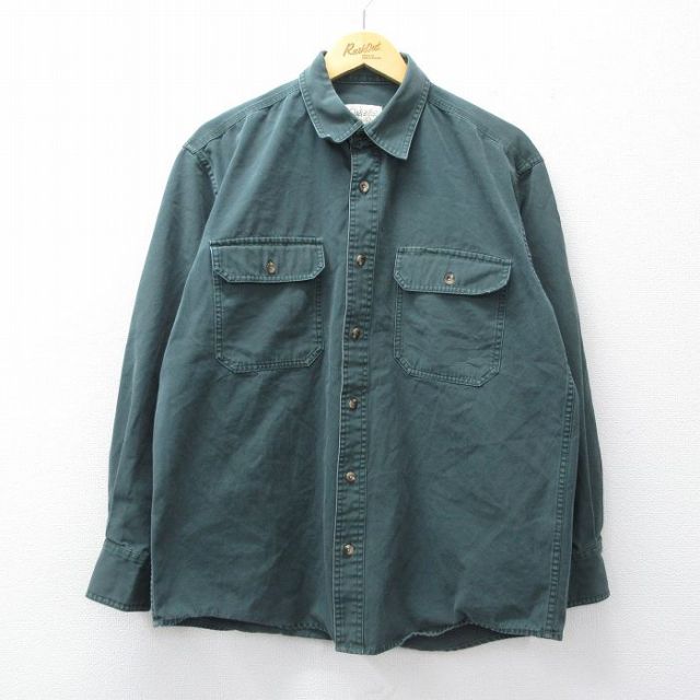 XL★古着 カベラス 長袖 シャツ メンズ コットン 緑系 26feb28