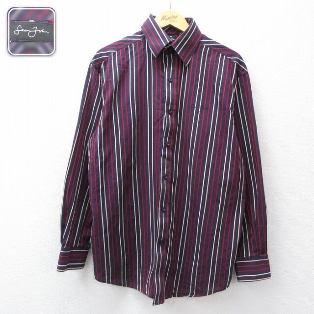 【50%OFF】ショーンジョン 長袖シャツ ストライプ バーガンディ L | 古着