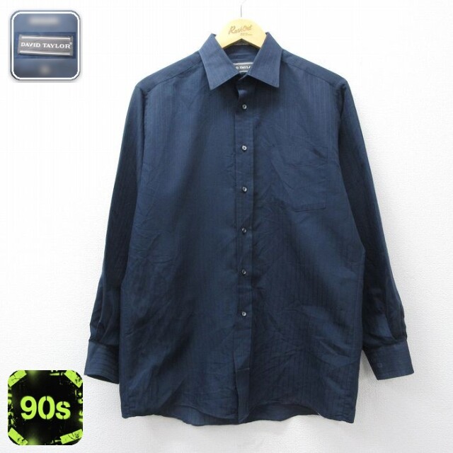 【50%OFF】90s 長袖シャツ ネイビーストライプ L | 古着