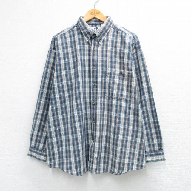 長袖シャツ チェック ネイビー XL | 古着