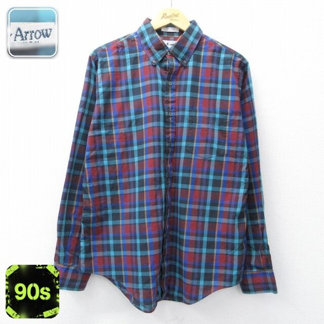 【50%OFF】アロー 90s 長袖シャツ ネイビーチェック L | 古着