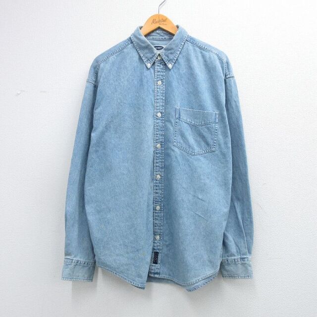 XL★古着 オールドネイビー OLD NAVY 長袖 シャツ メンズ コットン ボタンダウン 薄紺 デニム【spe】 26mar04