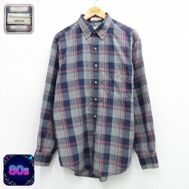 【50%OFF】アロー 80s 長袖シャツ ネイビーチェック XL | 古着
