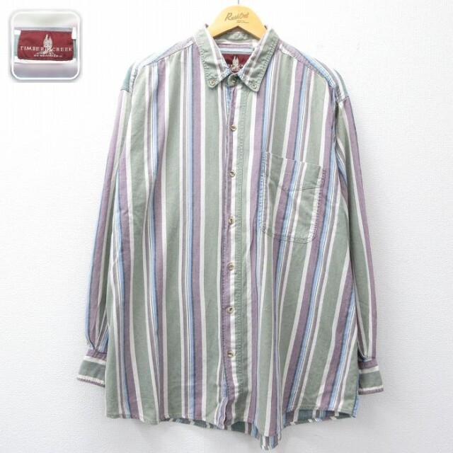 【50%OFF】ラングラー 長袖シャツ ストライプ グリーン XL | 古着