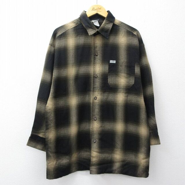L★古着 長袖 シャツ メンズ 90年代 90s USA製 黒他 オンブレ チェック【spe】 26mar04