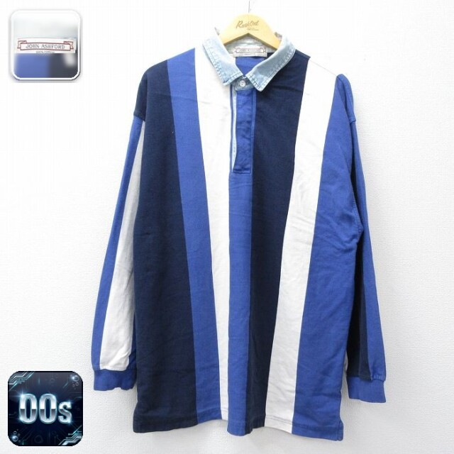 【50%OFF】00s ラガーシャツ 襟デニム ネイビーストライプ L | 古着