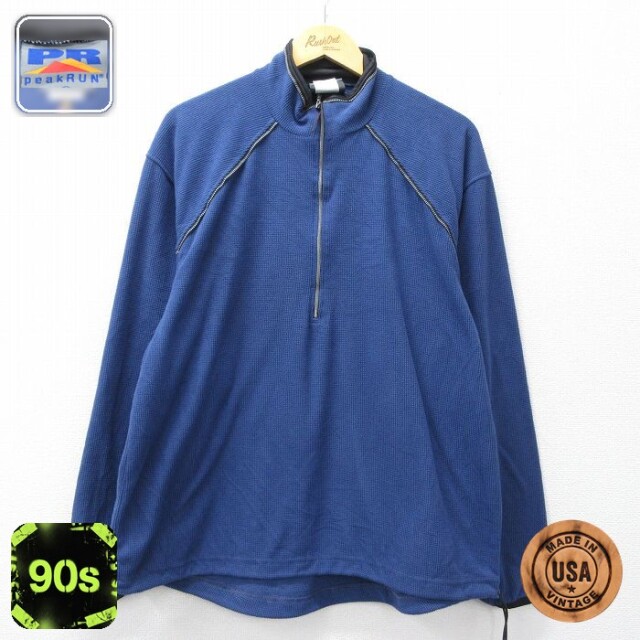 【50%OFF】Peak RUN 90s 長袖ハーフジップトップス ネイビー XL | 古着
