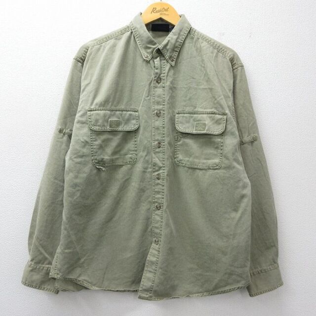 XL★古着 ルート66 長袖 シャツ メンズ 00年代 00s コットン ボタンダウン 緑 26mar05