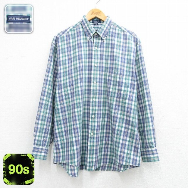 【50%OFF】バンヒューセン 90s 長袖シャツ ネイビーチェック L | 古着