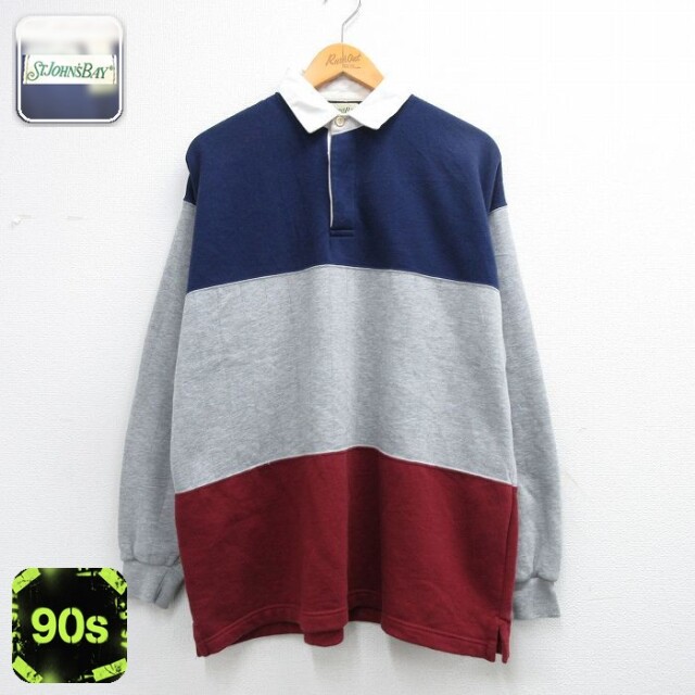 【50%OFF】セントジョンズベイ 90s 長袖ラガーシャツ ヒジ当て グレー L | 古着