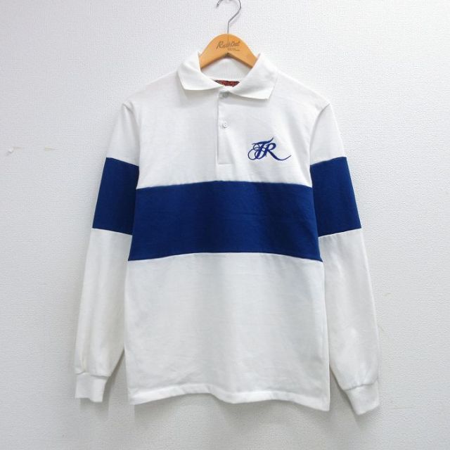 M★古着 Dunbrooke 長袖 ポロ シャツ メンズ 80年代 80s 白他 ストライプ 26mar06