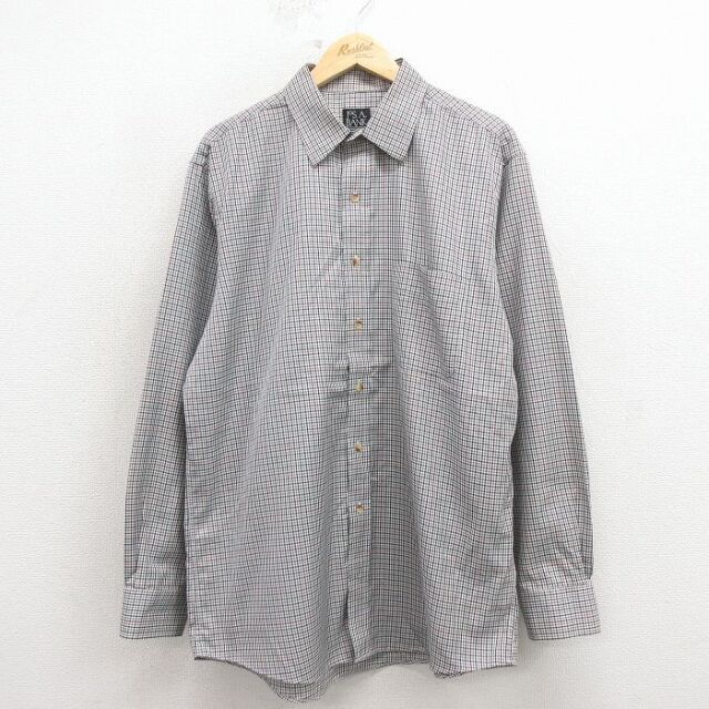 XL★古着 JOS A BANK 長袖 シャツ メンズ 大きいサイズ コットン グレー他 チェック 26mar09