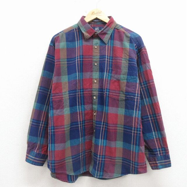 バンヒューセン 00s 長袖シャツ ネイビーチェック XL | 古着