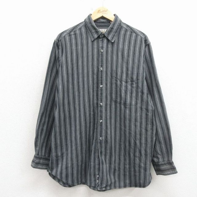 XL★古着 TRADER BAY 長袖 シャツ メンズ コットン グレー他 ストライプ 26mar11