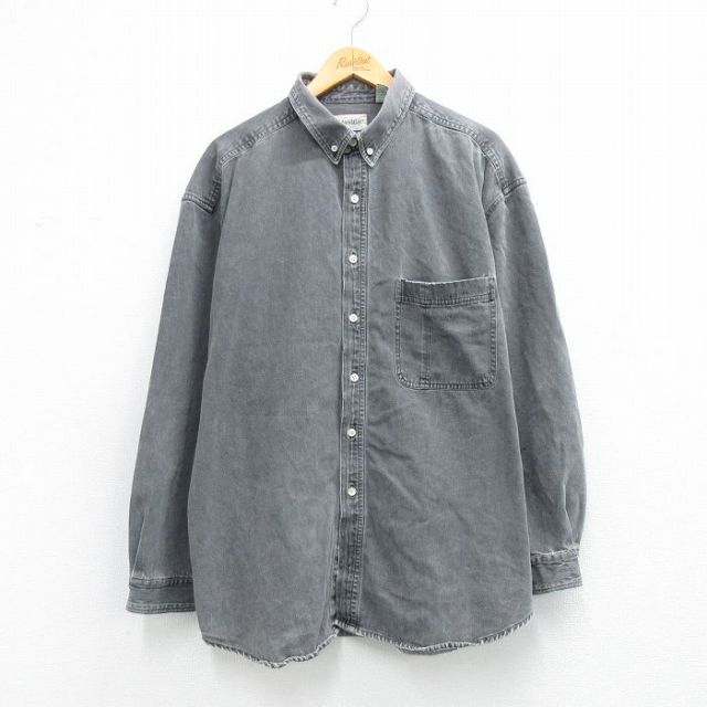 XL★古着 セントジョンズベイ 長袖 シャツ メンズ 90年代 90s 大きいサイズ コットン ボタンダウン グレー デニム【spe】 26mar12