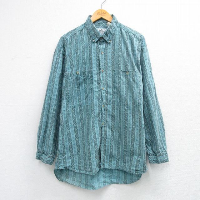 90s 長袖シャツ ストライプ グリーン L | 古着