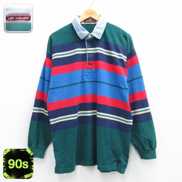 【50%OFF】ラガーシャツ ボーダー グリーン L | 古着