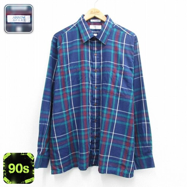 【50%OFF】アロー 90s 長袖シャツ ネイビーチェック XL | 古着