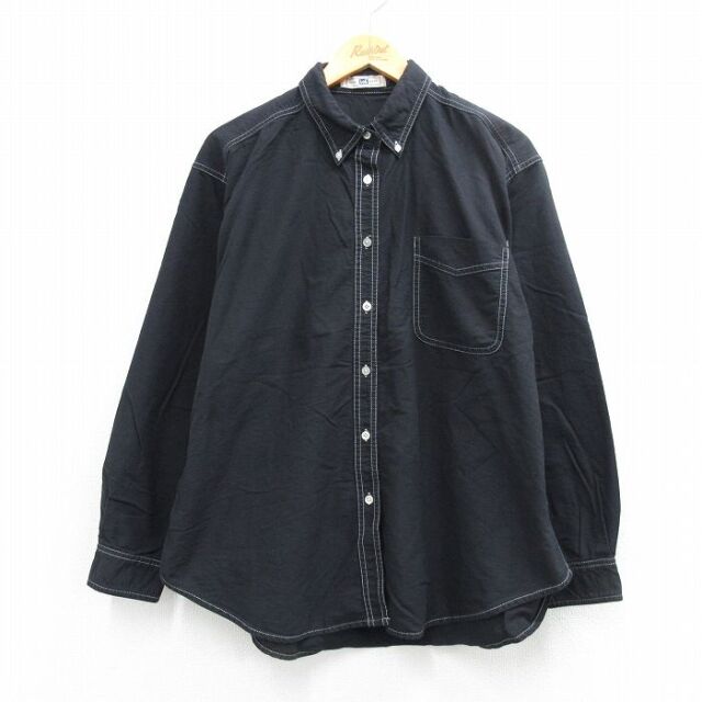 XL★古着 リー Lee 長袖 シャツ メンズ 大きいサイズ コットン ボタンダウン 黒 26mar16