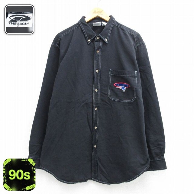【50%OFF】NFL ニューイングランドペイトリオッツ 90s 長袖シャツ アメフト ブラック XL | 古着