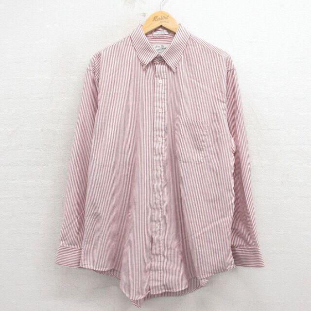 XL★古着 シアーズ ローバック 長袖 シャツ メンズ 90年代 90s 大きいサイズ ボタンダウン USA製 エンジ他 ストライプ 26mar16
