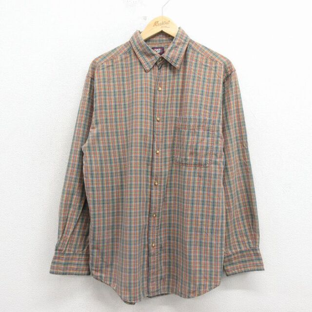 L★古着 FADED GLORY 長袖 シャツ メンズ 茶他 チェック 26mar17
