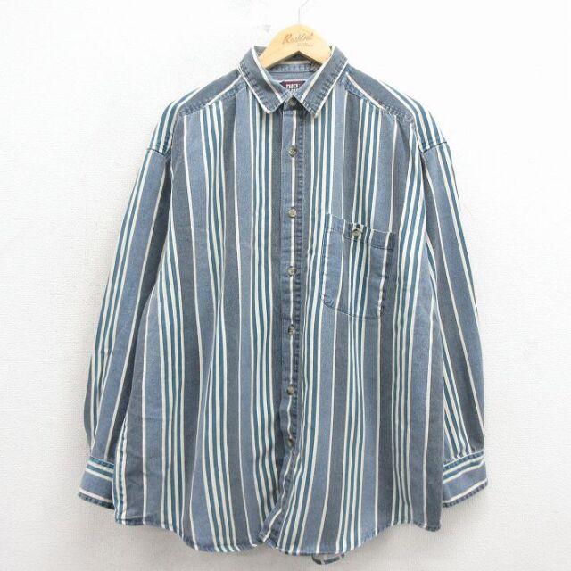 FADED GLORY 00s 長袖シャツ ストライプ ネイビー XL | 古着