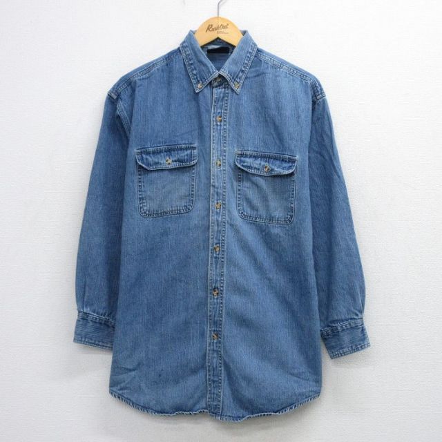 ロング丈 長袖シャツ ネイビーデニム L | 古着