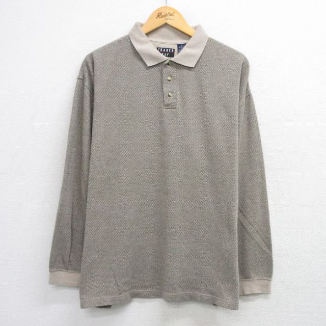 TRADER BAY 00s 長袖ポロシャツ ヘリンボーン ベージュ メンズXL相当 | 古着