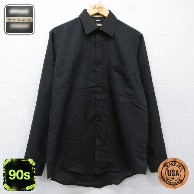 【20%OFF】バンヒューセン 90s 長袖シャツ ストライプ ブラック L | 古着