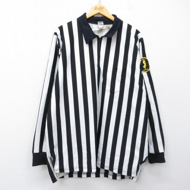 90s ハーフジップシャツ ストライプ ブラック XL | 古着