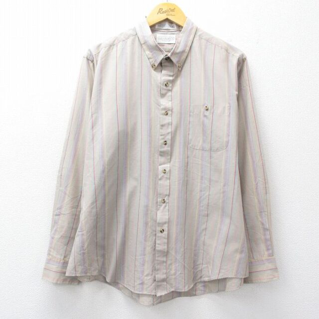 90s 長袖シャツ ストライプ グレー メンズXL相当 | 古着
