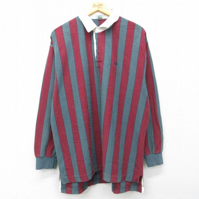 IZOD 90s 長袖ラガーシャツ ワンポイントロゴ バーガンディストライプ メンズXL相当 | 古着
