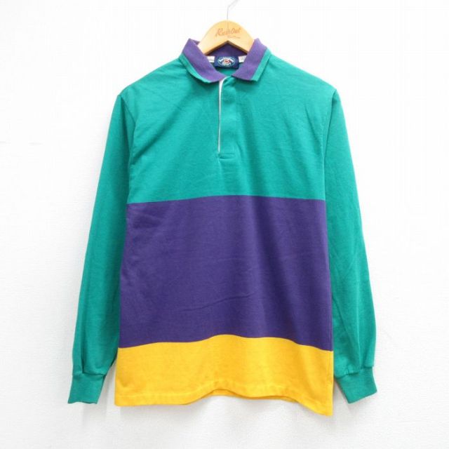 90s 長袖ラガーシャツ グリーン メンズS相当 | 古着