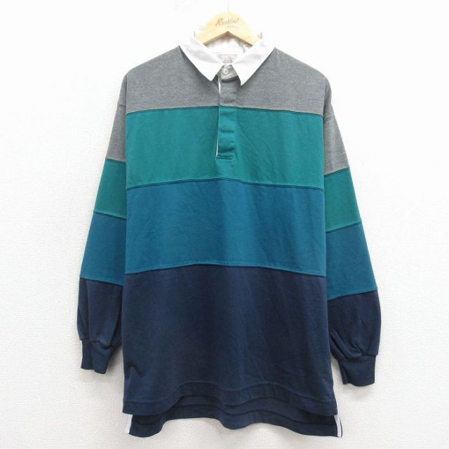 00s ラガーシャツ ストライプ ブルー メンズL相当 | 古着