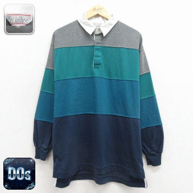 【20%OFF】00s ラガーシャツ ストライプ ブルー メンズL相当 | 古着