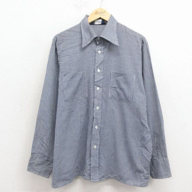 バンヒューセン 80s 長袖シャツ ネイビーチェック メンズXL相当 | 古着