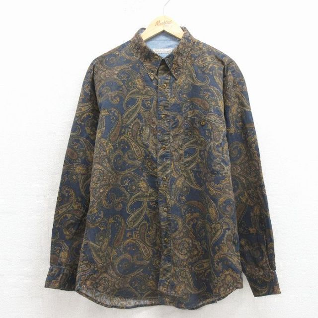 ビューグルボーイ 00s 長袖シャツ ペイズリー柄 ネイビー L | 古着