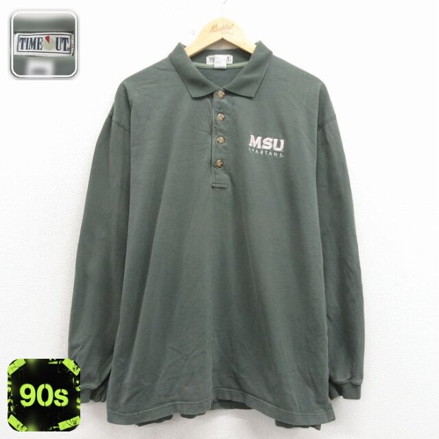 【20%OFF】MSU 90s 長袖ポロシャツ グリーン メンズL相当 | 古着