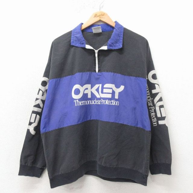 XL★古着 長袖 ハーフジップ トップス メンズ 90年代 90s OAKLEY ツートンカラー コットン USA製 黒 26apr04
