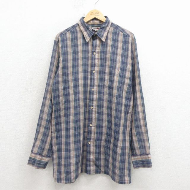 80s 長袖シャツ チェック ネイビー メンズL相当 | 古着
