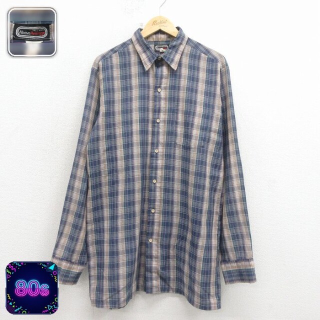 【20%OFF】80s 長袖シャツ チェック ネイビー メンズL相当 | 古着