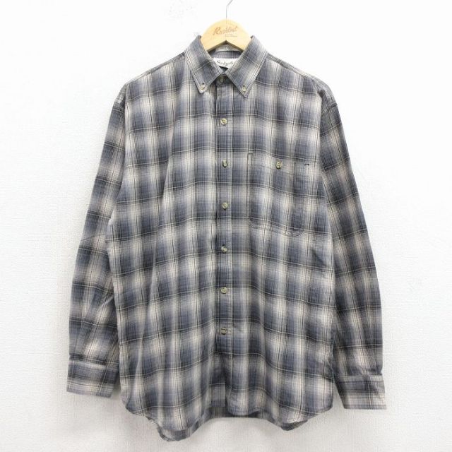 90s Euro ツイードシャツ オンブレチェック風 グレー M ユーロ古着 古着通販 L☆古着 長袖 シャツ メンズ ボタンダウン グレー他 オンブレ