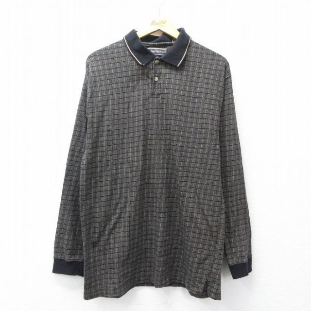 ポロ 90s 長袖ポロシャツ ブラックチェック メンズM相当 | 古着
