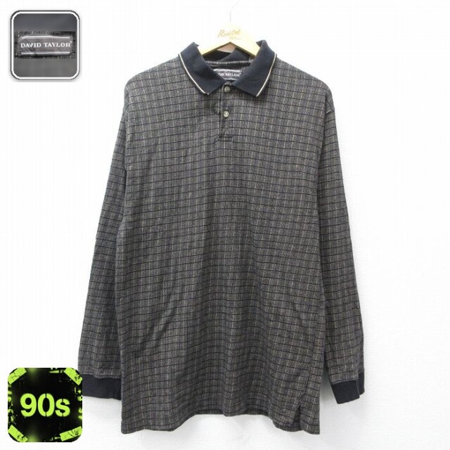 【20%OFF】ポロ 90s 長袖ポロシャツ ブラックチェック メンズM相当 | 古着