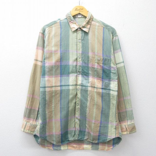 90s 長袖シャツ チェック グリーン メンズL相当 | 古着
